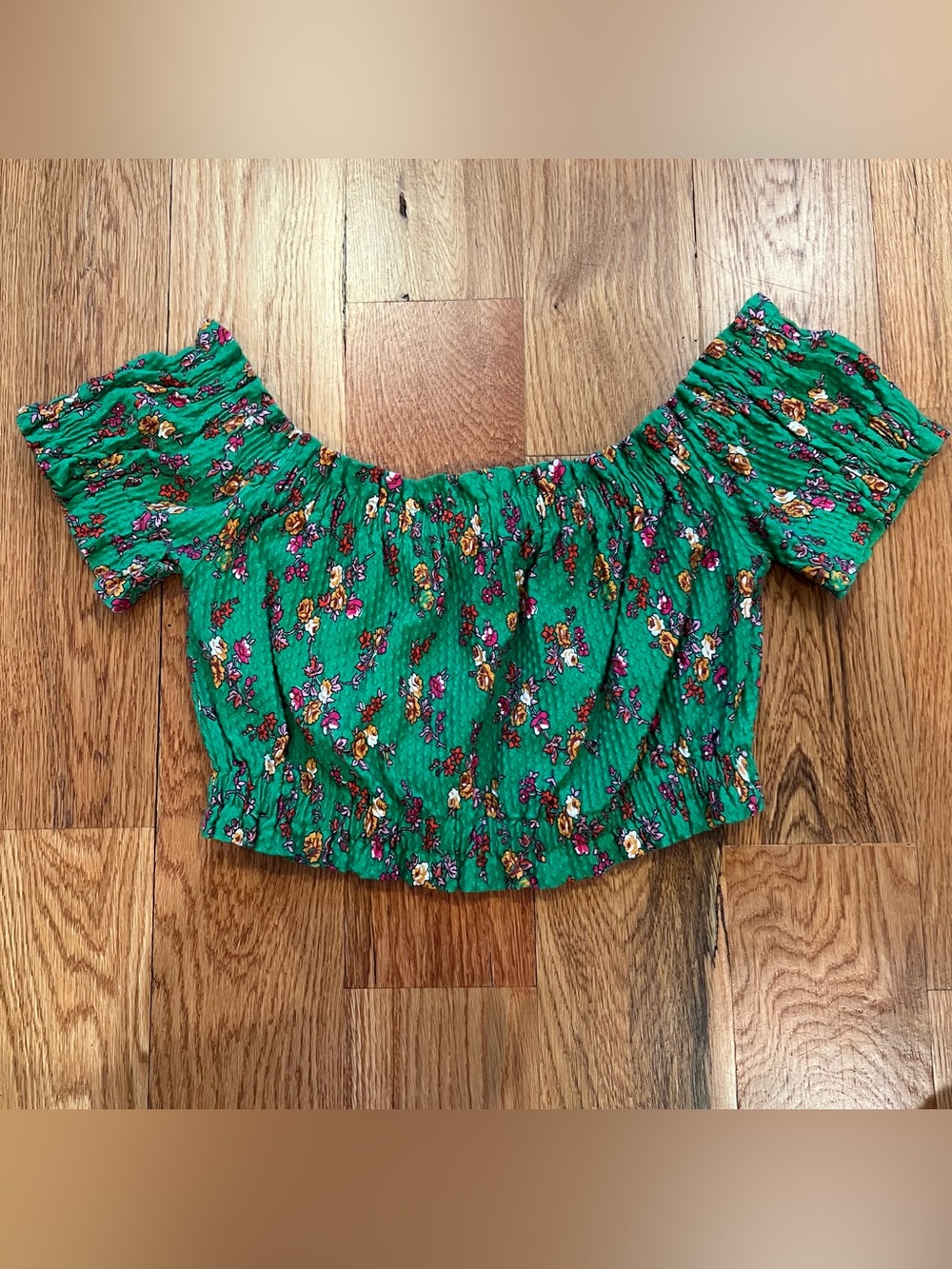 Green Floral Topshop Crop Top